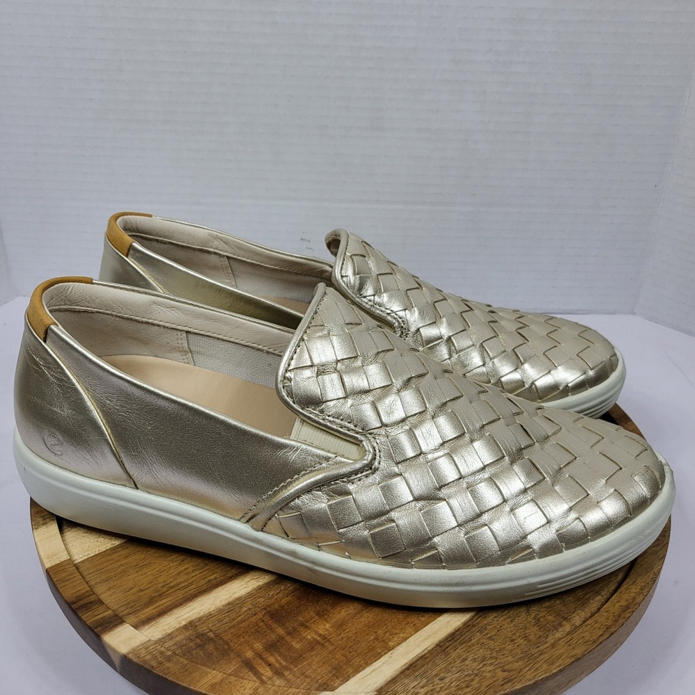 ECCO Womens 10 Soft 7 Woven Slip-On Sneaker Metallic Leather Extra Width Size 41